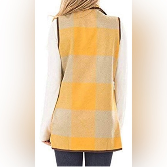 Women's soft Yellow/Gray/Brown Plaid Vest - Picture 3 of 8